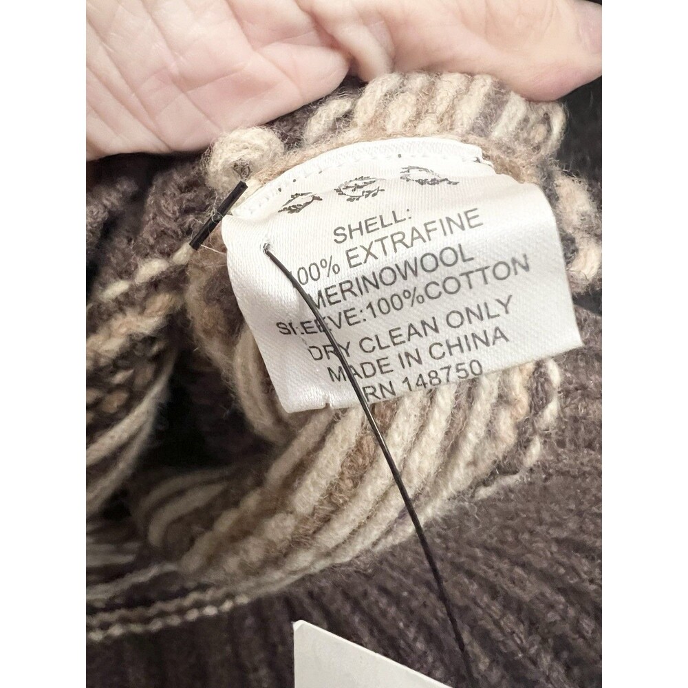 SEA NEW YORK Brown 100% Wool Fair Isle Knit Long Sleeve Sweater Finja sz Small - Picture 7 of 11